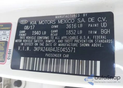 2018 Kia Rio Lx from USA, damaged, VIN 3KPA24AB4JE045571